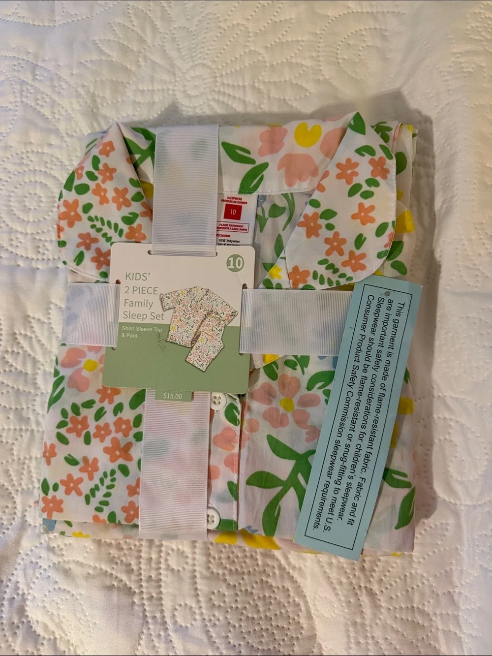 Kids Floral Short Sleeve Pajama Set - White, Pink, Yellow, Green